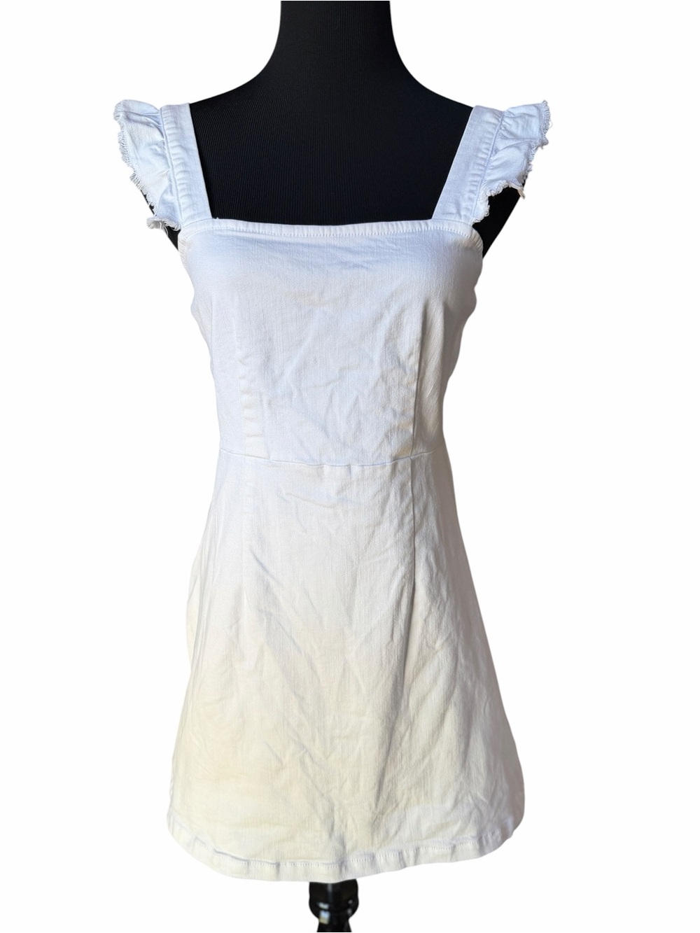 Show Me Your Mumu White Denim Mini Dress Ruffle Strap Square Neck Bridal Large